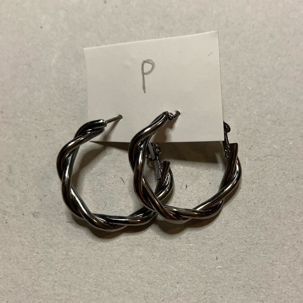 *BOGO FREE* Twisted silver hoops with clasp back
